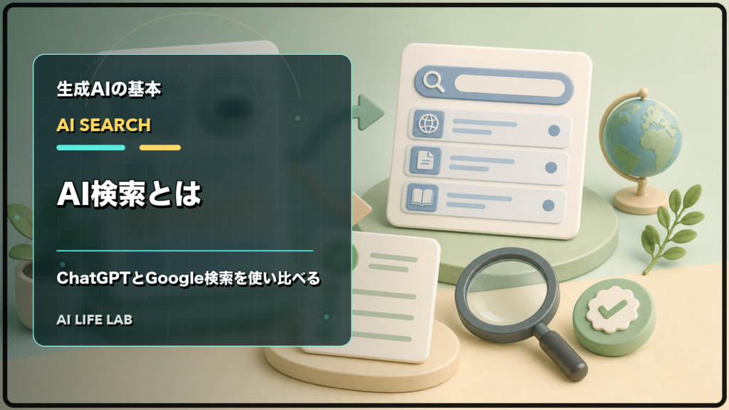 AI検索とChatGPT、Google検索を使い比べて感じた変化と注意点を整理するイラスト
