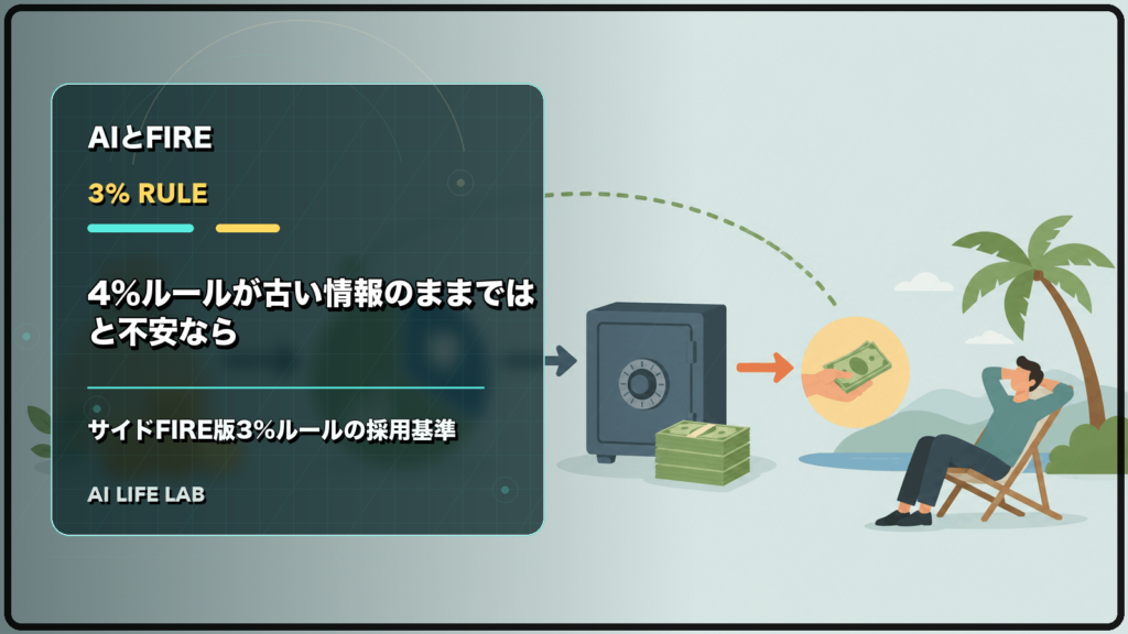 4%ルールが古い情報のままではと不安なとき、サイドFIRE版3%ルールの採用基準を整理するイラスト