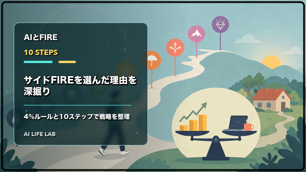 サイドFIREを選んだ理由を、4%ルールと10ステップで現実的に整理するイラスト