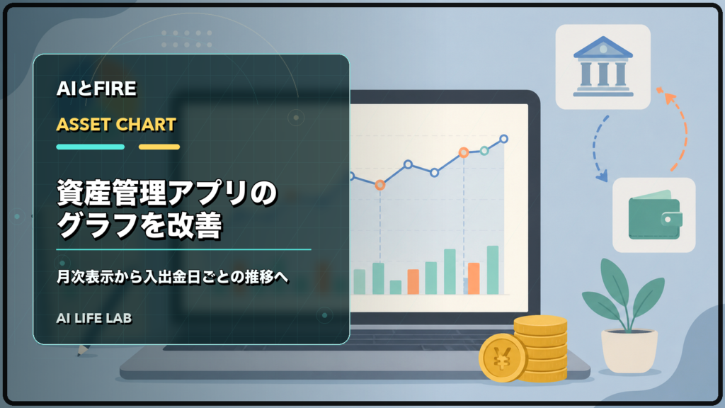 AIで作った資産管理アプリのグラフを、入出金日ごとの推移に改善するイラスト