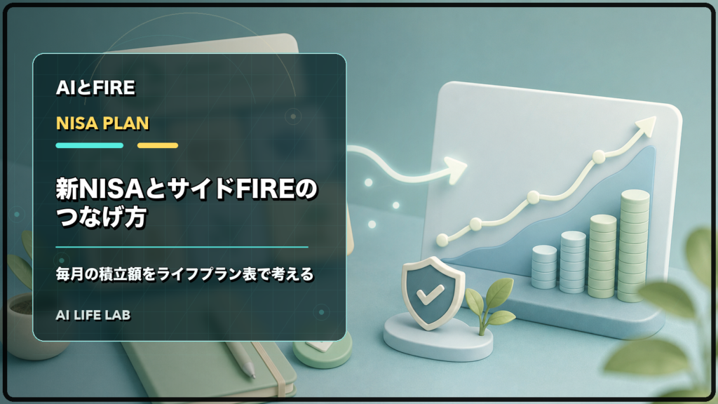 新NISAとサイドFIREをつなげるため、毎月の積立額をライフプラン表で考えるイラスト