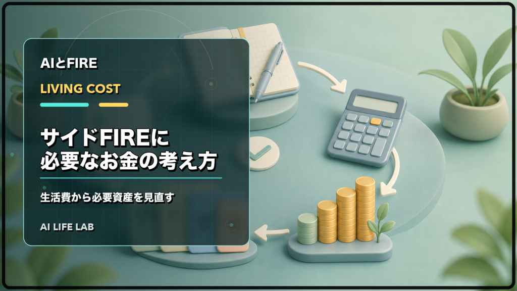 サイドFIREに必要なお金を、生活費から必要資産へ見直すイラスト