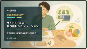 サイドFIREの生活費を本業・副業・資産収入に按分するイラスト