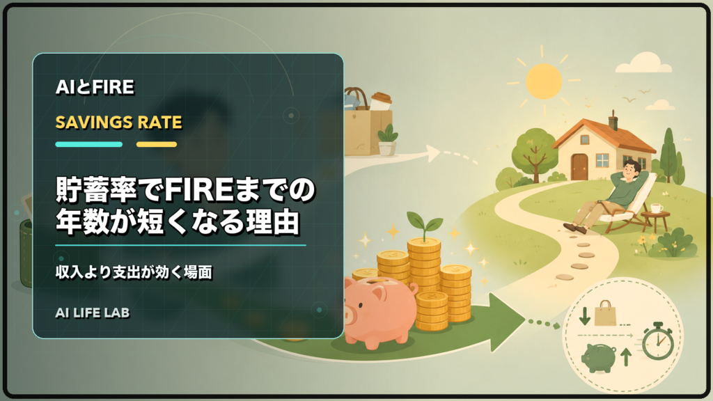 貯蓄率と生活費の見直しでFIREまでの距離を考えるイラスト