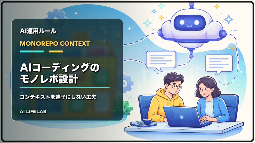 AIコーディングで株式投資ツールを管理するためのモノレポ設計を整理するイラスト