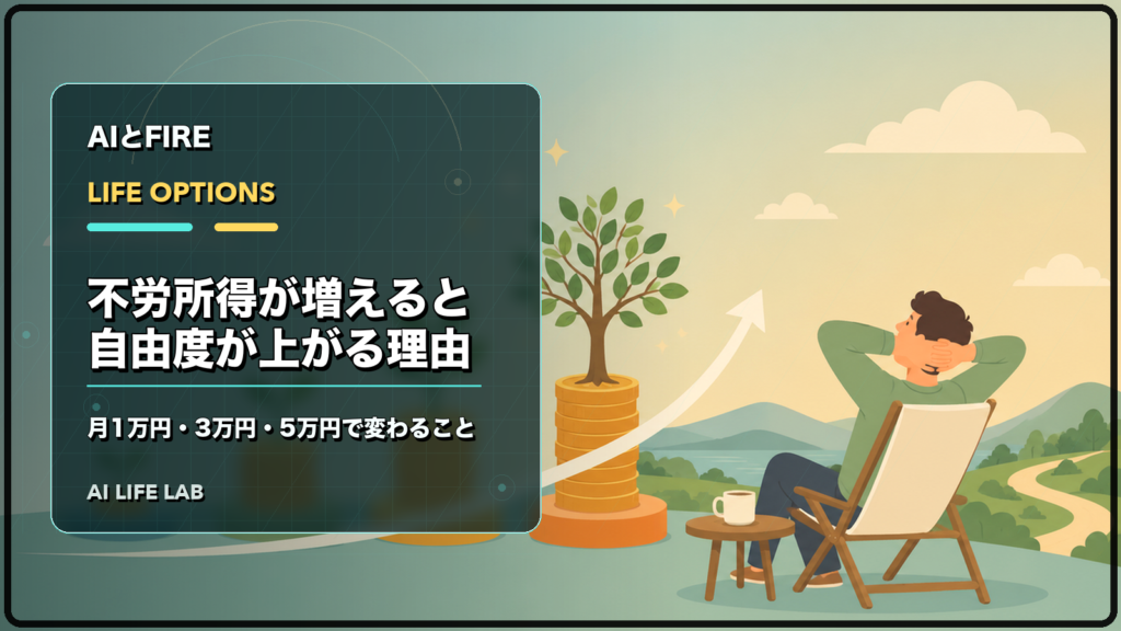 不労所得で生活費の一部を支え、働き方の選択肢を広げるイラスト