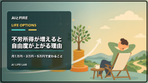 不労所得で生活費の一部を支え、働き方の選択肢を広げるイラスト